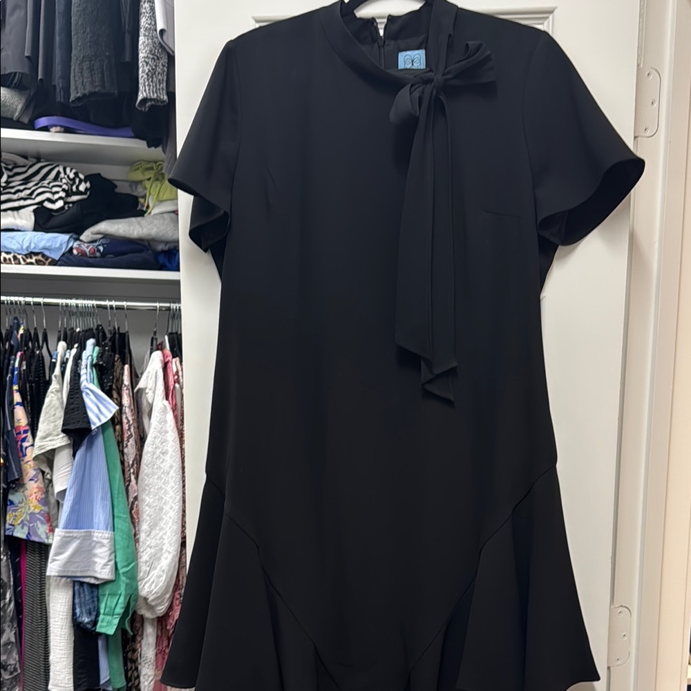 CeCe Black A-line Mini Dress Mock Neck Short Sleeve